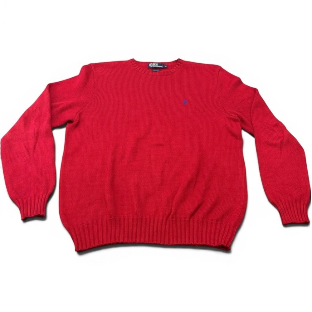 Vintage Polo Ralph Lauren Red 100% Cotton Crewneck Sweater Mens XL Pullover